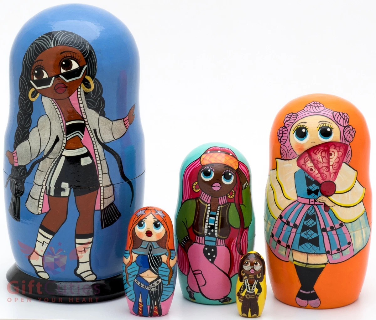 Matryoshka Babushka Wooden nesting dolls LOL L.O.L 5pcs