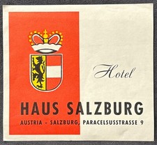 HOTEL HAUS SALZBURG~SALZBURG AUSTRIA~VINTAGE LUGGAGE LABEL~CROWN & CREST