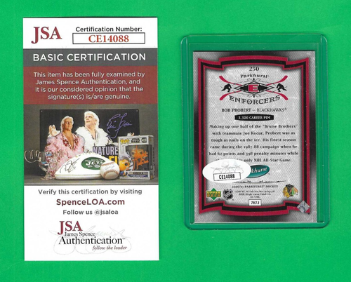 Tarjeta autógrafa auténtica Bob Probert 2006-07 Parkhurst Chicago Blackhawks JSA - Imagen 2 de 2