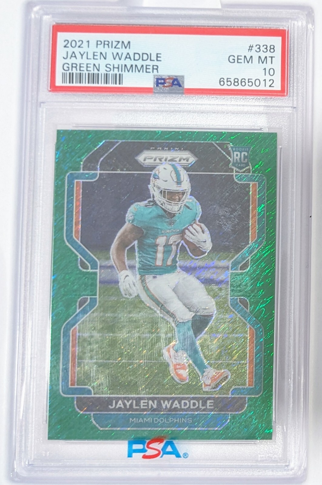 2021 Panini Prizm Jaylen Waddle Green Shimmer RC /5 PSA 10 SSP FOTL🔥GEM!