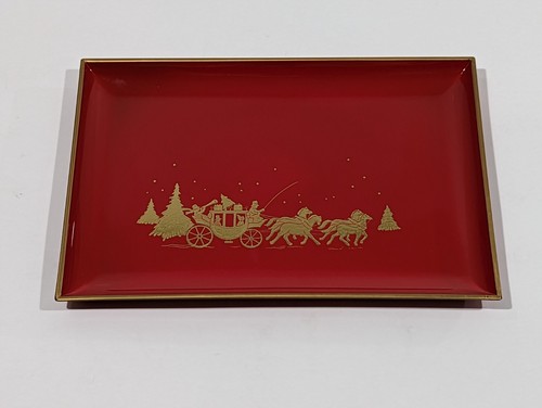 Vintage Otagiri Lackgeschirr Weihnachten Urlaub rot Tablett Pferdekutsche Japan ~8x6 - Bild 1 von 9