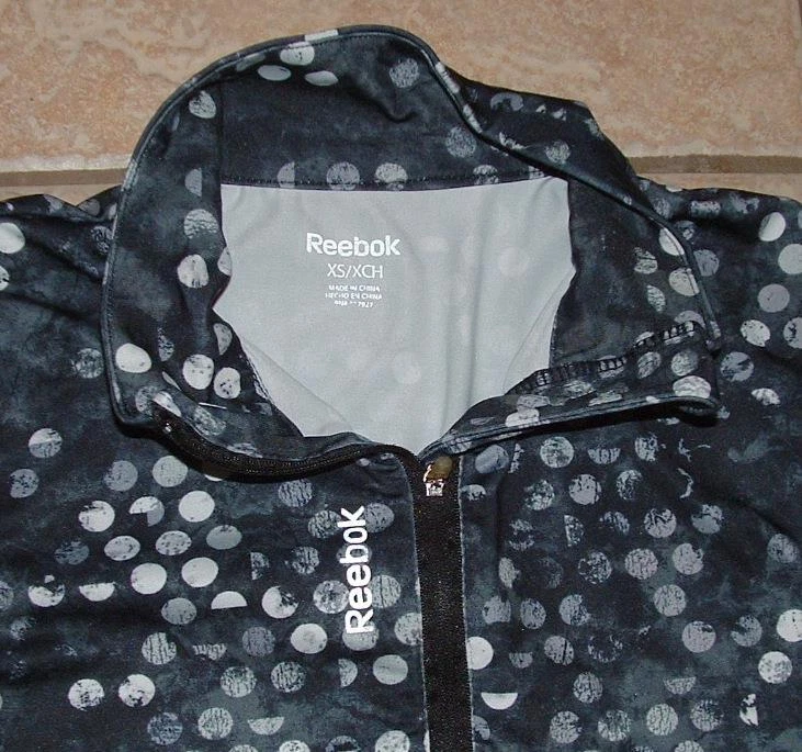 Camisa REEBOK Negra Lunares Talla XS Atlética Elástica 1/4 Cremallera Agujero para el Pulgar Foto 3 de 4
