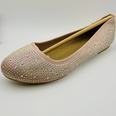 Girls' Lisa Glitter Ballet Flats Blush Round Closed Toe Size 4 Cat & Jack New