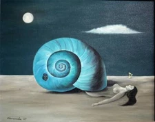 Gertrude Abercrombie Signed Oil Painting on Canvas 16x24 in Surrealism .