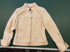 Etcetera Moto Button Down Jacket Size 2 Beige Linen Blend Twill New