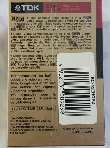 TDK E-HG EC-45 VHS-C Camcorder Video Cassette tapes Sealed Set Of 2 - Picture 2 of 3