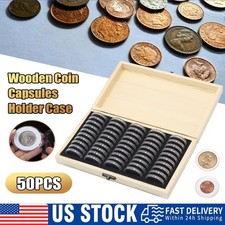 Plastic Coin Capsules Display Storage Box Holder Collectible Wooden Case Boxes