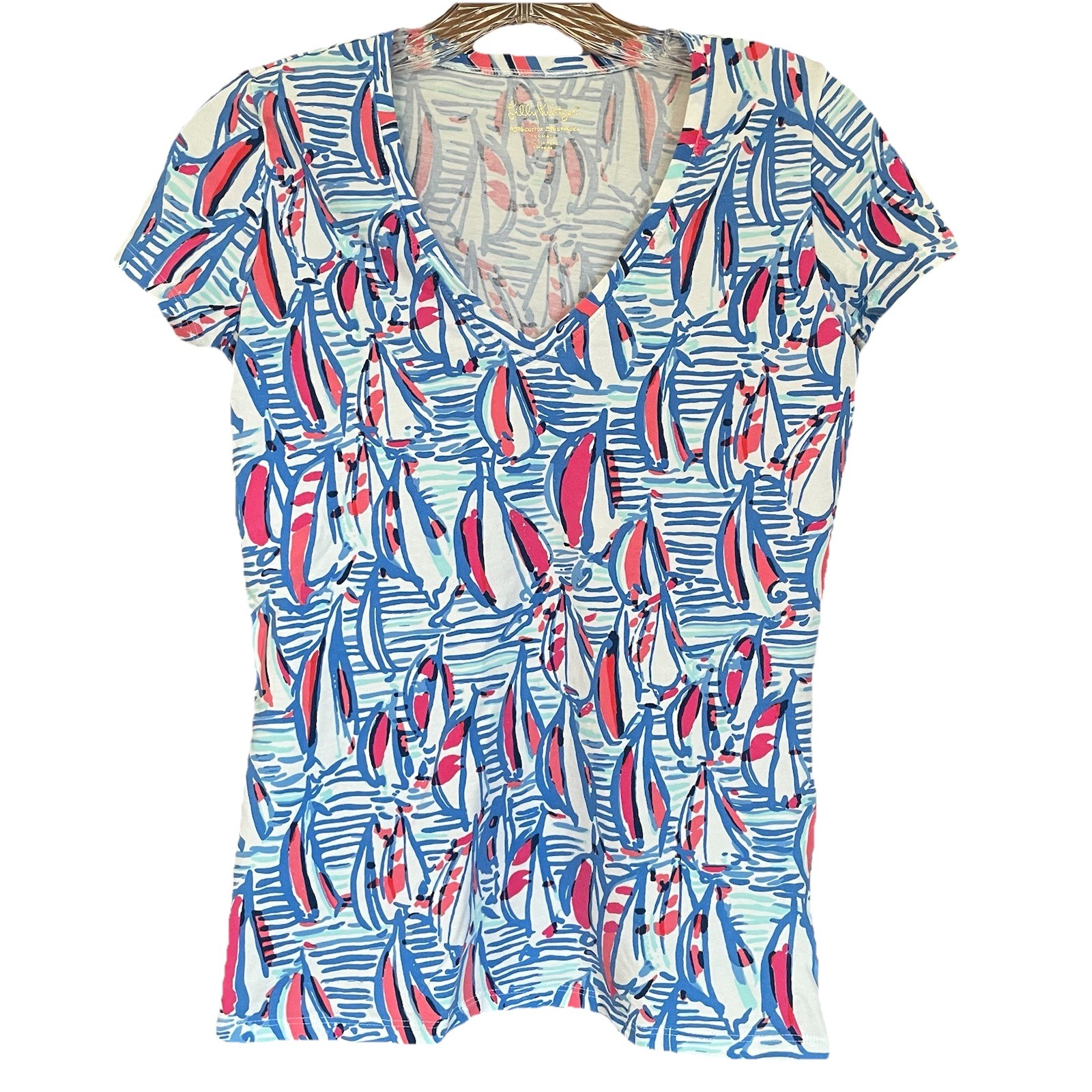 Lilly Pulitzer XS Michele Nautical Sailboat Resort Tee Womens T-Shirt