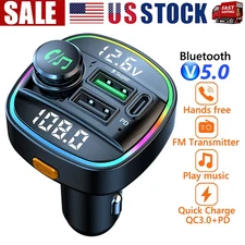 Bluetooth 5.0 Car Wireless FM Transmitter Adapter USB PD Charger AUX Hands LOT
