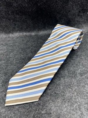 Versace Mens 100% Silk Yellow and Multi-Color Blue Striped Tie Made in Italy