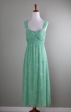 WHITE HOUSE BLACK MARKET 130 Green Pleated Bust Lace Print Midi Dress Size 6