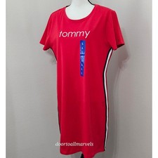 Tommy Hilfiger Scarlet T-shirt Dress Short Sleeve Embroidered Logo sz L NWT