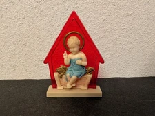 Vtg Baby Jesus in Manger Red Molded Plastic Celluloid Display Hong Kong 2.75" T