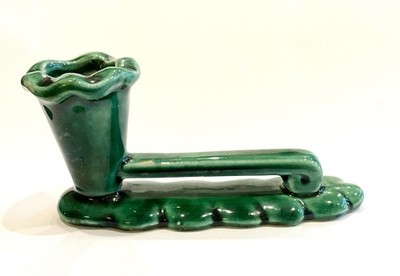 Vintage French Longchamp Ceramic Pottery Green Knife Rest Vase Candlestick 