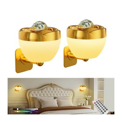 Battery Operated Wall Sconce Set of 2, Gold Rechargeable Wall Lights with Remote