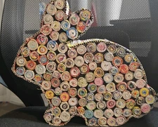 handmade decorative object, specifically an ornament in the shape of a rabbit.