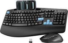 Wireless Keyboard and Mouse Combo, Full Size Ergonomic Wave Keys Blue 