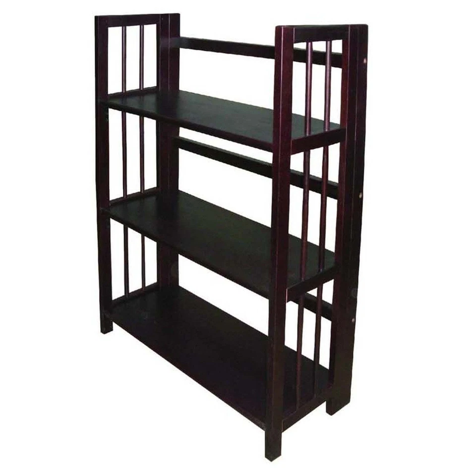 3 Tier Folding Stackable Solid Wood Bookcase Storage with 3 Shelves Living Room - Image 2 of 4