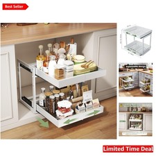Expandable 2-Tier Pull-Out Cabinet Organizer: Adjustable  Heavy-Duty Shelving