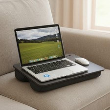 Comfort  Style in One: Large Lap Desk with Built-In Pencil Tray  Charcoal Grey