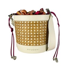 Borsa a tracolla BVLGARI Serpenti Forever in pelle di paglia avorio con couli...