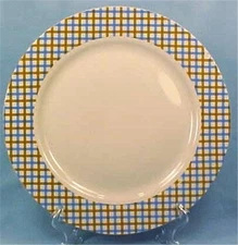 Essential Home Dinner Plate Blue & Brown Plaid Border Country