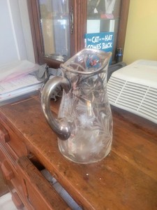 an Art Deco Sterling Silver Overlay Crystal Water Pitcher [etched]