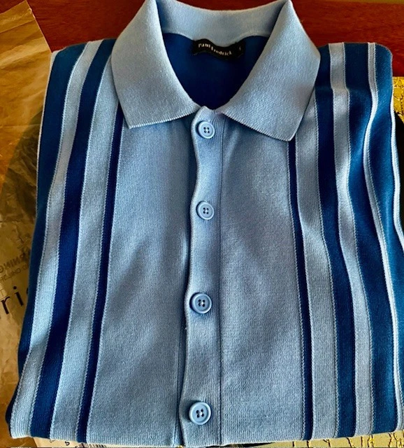 NUEVO Polo Paul Fredrick Azul 100% Algodón Botón Delantero Manga Sh, SM, RT$160 Foto 2 de 4