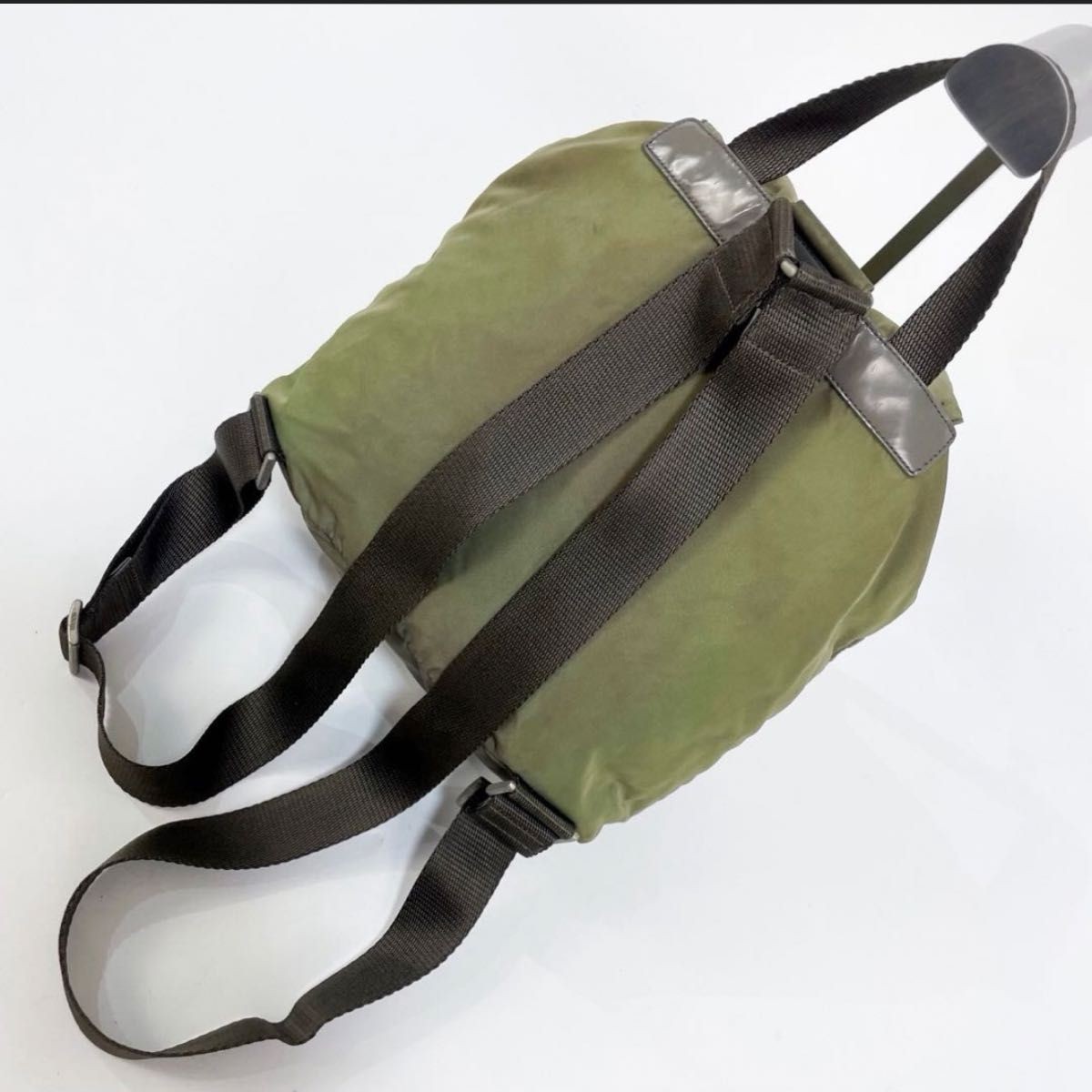 PRADA backpack triangular logo khaki nylon leathe… - image 7