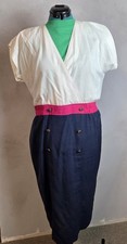 Periwinkle Dress, Color Block, Short Sleeve, Size 16, White Top, Navy Skirt