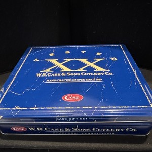 Case Tested XX Gift Set Tin Box w/ Folding Knife, Bone Handle, Leather Pouch