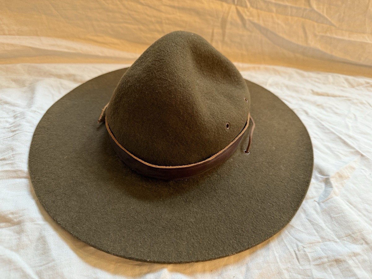 💙VTG Beaver Hat WWII Campaign Safari Long Oval Scout Master