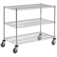 Nexel Adjustable Chrome Wire Shelf Cart 3 Shelves 800 Lb. Capacity 60"L x 18"W x