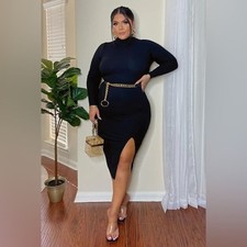 Fashion Nova Happy Hour Feels Midi Dress Black Long Sleeve Dress Size L