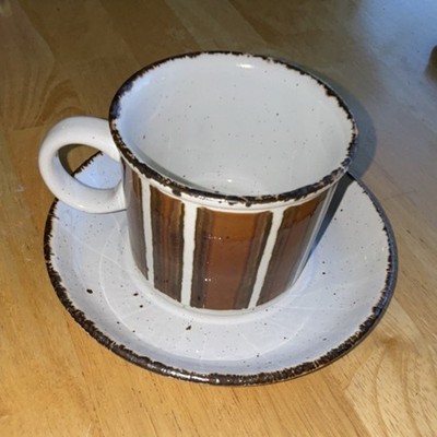 Midwinter Stonehenge Stoneware Cup & Saucer Set White Brown 12-Piece England