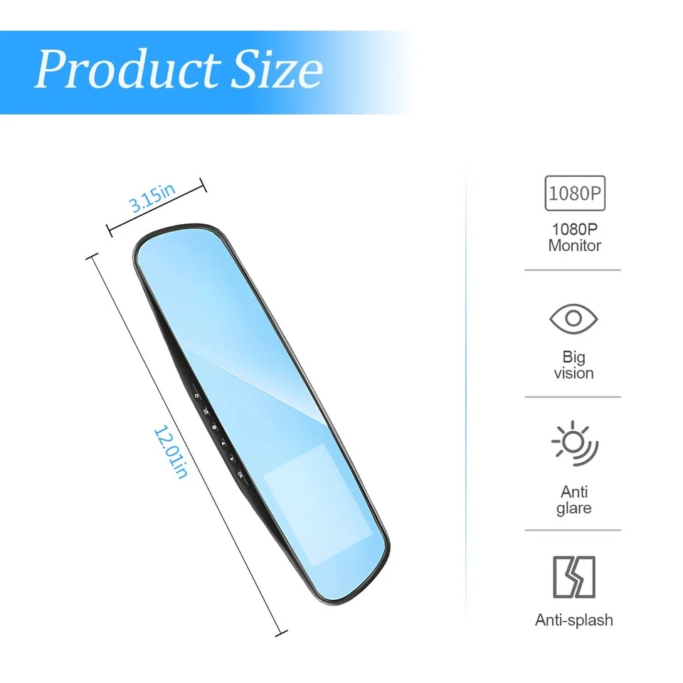 Car Dash Cam Backup Rearview Mirror Camera, 4.3" Full HD 1080P Smart Rearview... - Image 2 of 4