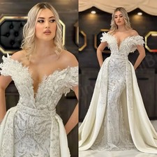 Exquisite Beaded Wedding Dress Off Shoulder Detachable Train Sequin Bridal Gowns
