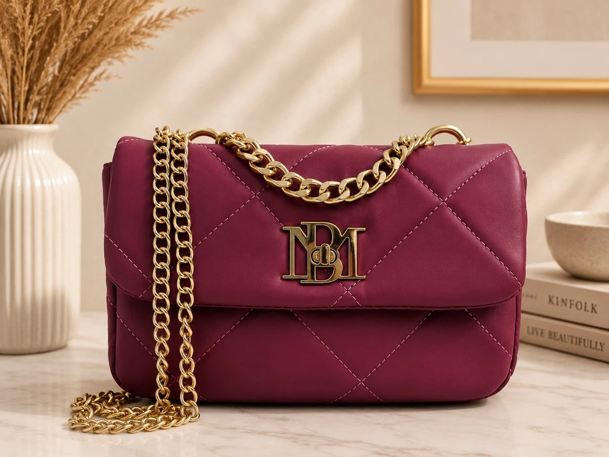 NWT Badgley Mischka Mini Red Quilted Backpack with Chain Straps and logo clasp Badgley Mischka Women main image 3