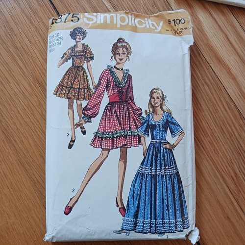 VTG Simplicity 8875 70s Prairie Dress Long Short Ruffled Waist Cincher Size 10 - Picture 1 of 8