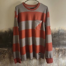 Kidrobot Gray Red Striped Logo Pocket Crew Neck T-Shirt Mens Long Sleeve XL
