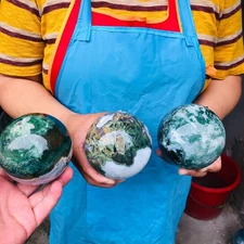 5.83LB 3pcs Natural aquatic plant agate ball, water grass moss agate ball