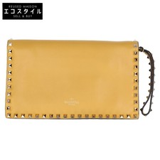 Valentino studs leather second bag clutch bag yellow women s
