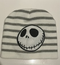 Disney Nightmare Before Christmas Jack Skellington Beanie Hat Gray Striped Goth