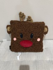 FAO SCHWARZ Brown Christmas Reindeer Face Pillow 20" x 20" Holiday Soft