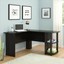 l-shaped wooden computer desk w/ 2-layer bookshelves home office laptop pc table