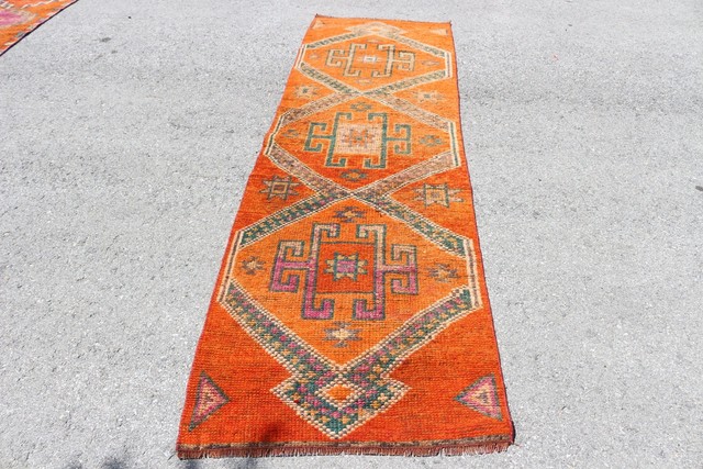 Vintage Rug Runner Carpet Turkish Rug Herki Rug 34x112 inches Orange Carpet Vintage Rug Runner Carpet Turkish Rug Herki Rug 34x112 inches Orange Carpet