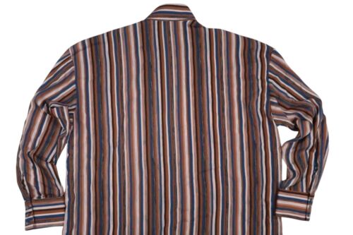 MONZINI VINTAGE LONG SLEEVE BUTTON UP MULTI STRIPE MENS XXL POLYESTER SHIRT USA - Picture 10 of 11