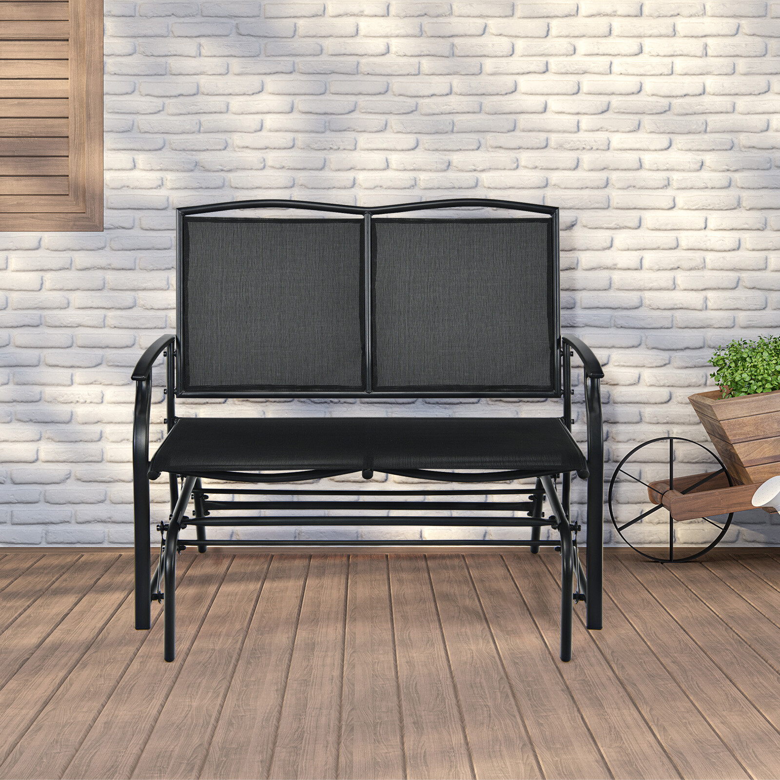 Costway Patio Glider Rocking Bench Double 2 Person Chair Loveseat Garden Black