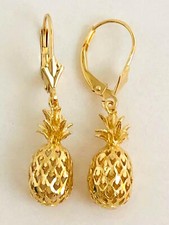 14K Solid Yellow Gold 3D Pineapple Earring W: 6.5 MM L: 1 1/4 31 MM E413-1