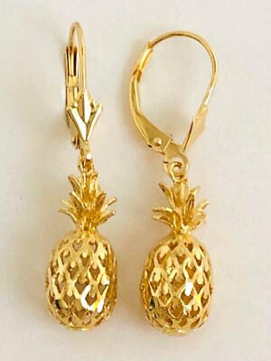14K massiver Gelbgold 3D Ananas Ohrring B: (7,5 mm) L: 1 1/4'' (33 mm) E415-65